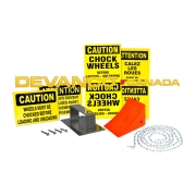 Wheel Chock Safety Pkg incl'd: orange urethane chock wall bracket 15' chain 3/8" x 1 7/8" anchors (4) & 3/16" quick links (2)