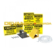 Wheel Chock Safety Pkg incl'd: yellow ductile iron chock wall bracket 15' chain 3/8" x 1 7/8" anchors (4) & 3/16" quick links (2)