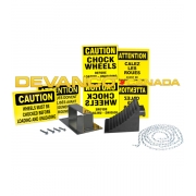 Wheel Chock Safety Pkg incl'd: chock with integral handle wall bracket 15' chain 3/8" x 1 7/8" anchors (4) & 3/16" quick links (2)